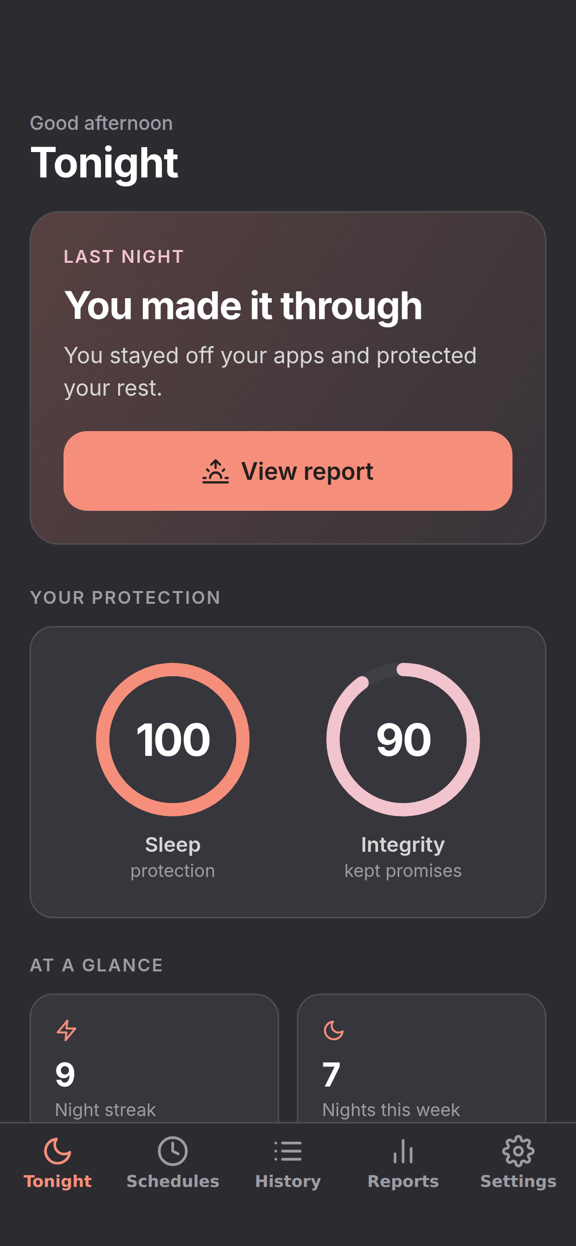 QuitScrolling dashboard with protection scores
